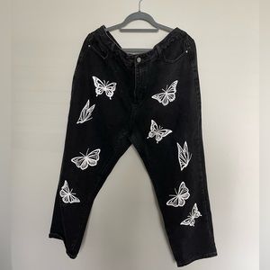 Butterfly Print Mom Jeans